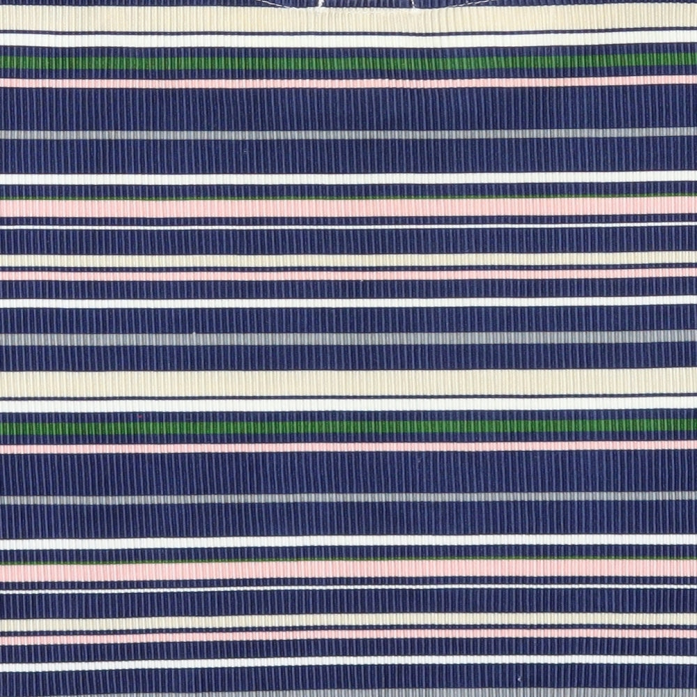 Stradivarius Womens Blue Striped Polyester Cropped T-Shirt Size M Scoop Neck