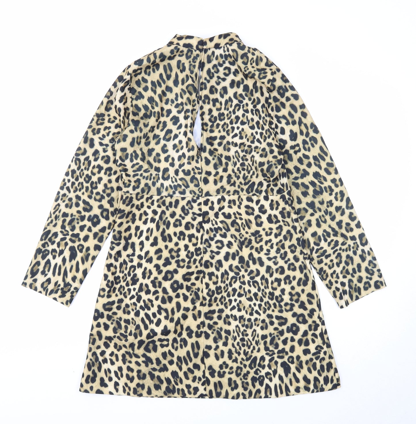 Zara Womens Brown Animal Print Polyester A-Line Size M Mock Neck Zip - Leopard Pattern