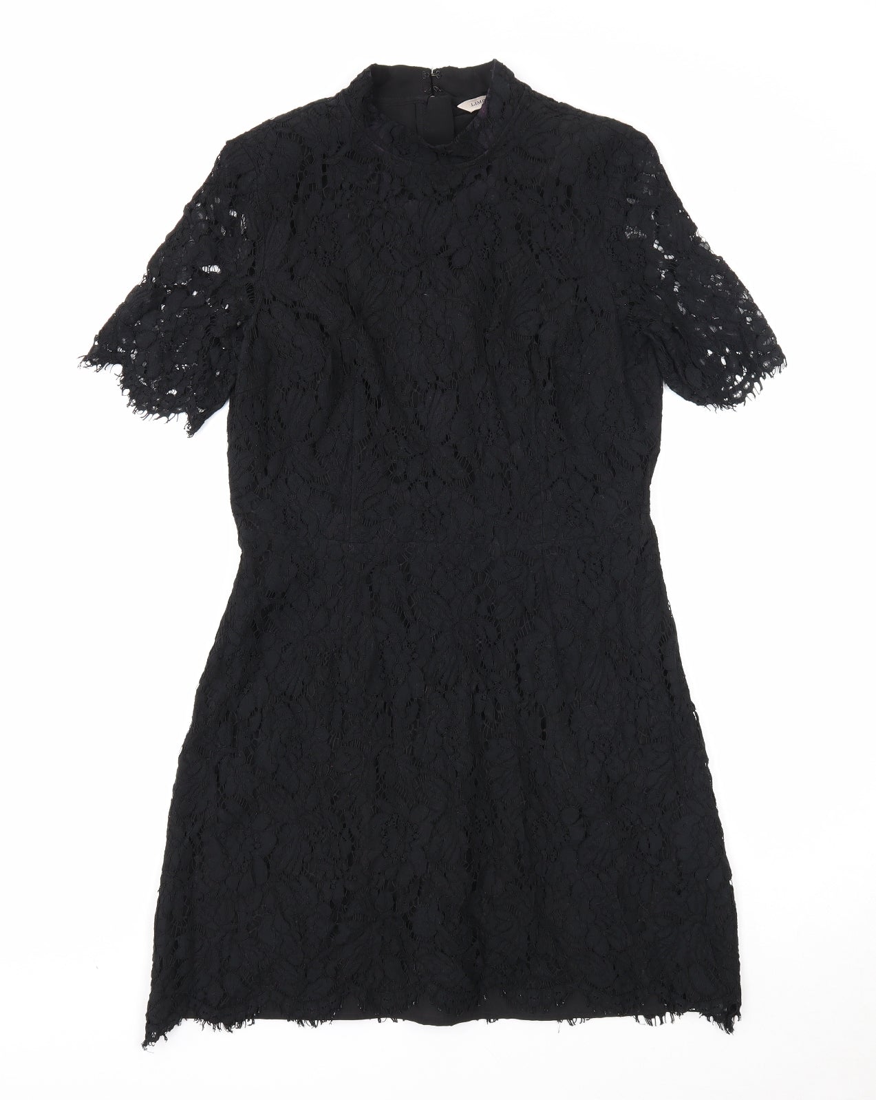 Marks and Spencer Womens Black Geometric Polyamide A-Line Size 12 Round Neck Zip