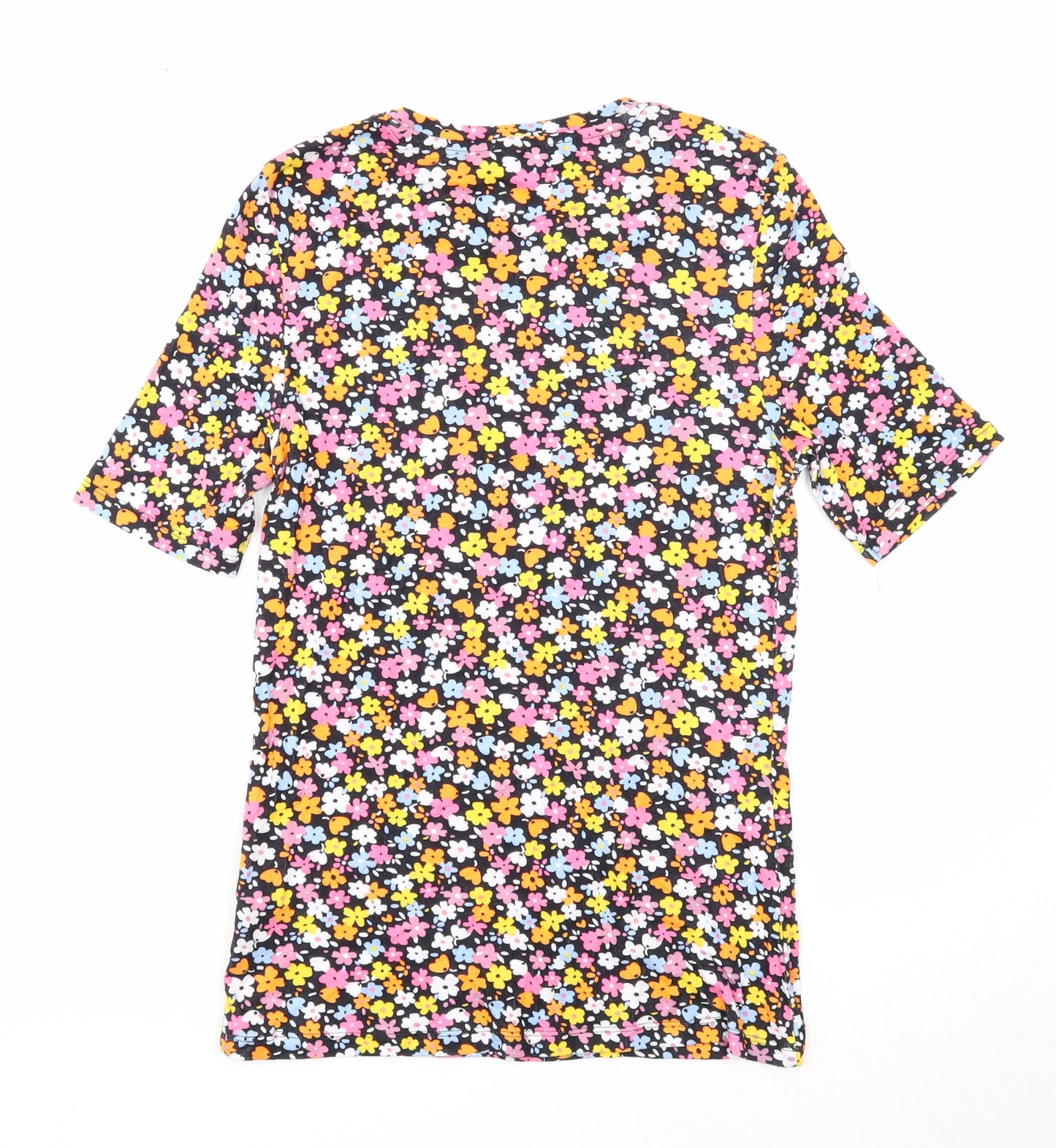 Marks and Spencer Womens Multicoloured Floral Cotton Basic T-Shirt Size 10 Scoop Neck