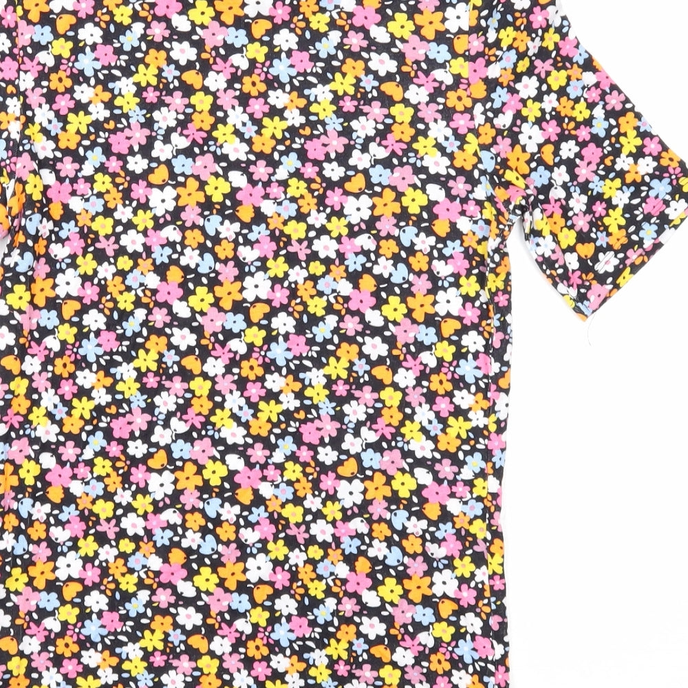 Marks and Spencer Womens Multicoloured Floral Cotton Basic T-Shirt Size 10 Scoop Neck