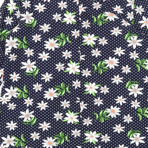 Poetic Soul Womens Blue Floral Polyester Basic Blouse Size S Scoop Neck - Tie Neck Detail
