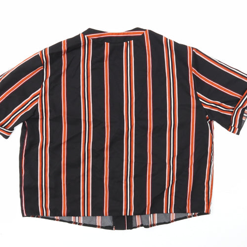 New Look Womens Black Striped Polyester Basic Blouse Size 12 V-Neck - Cropped
