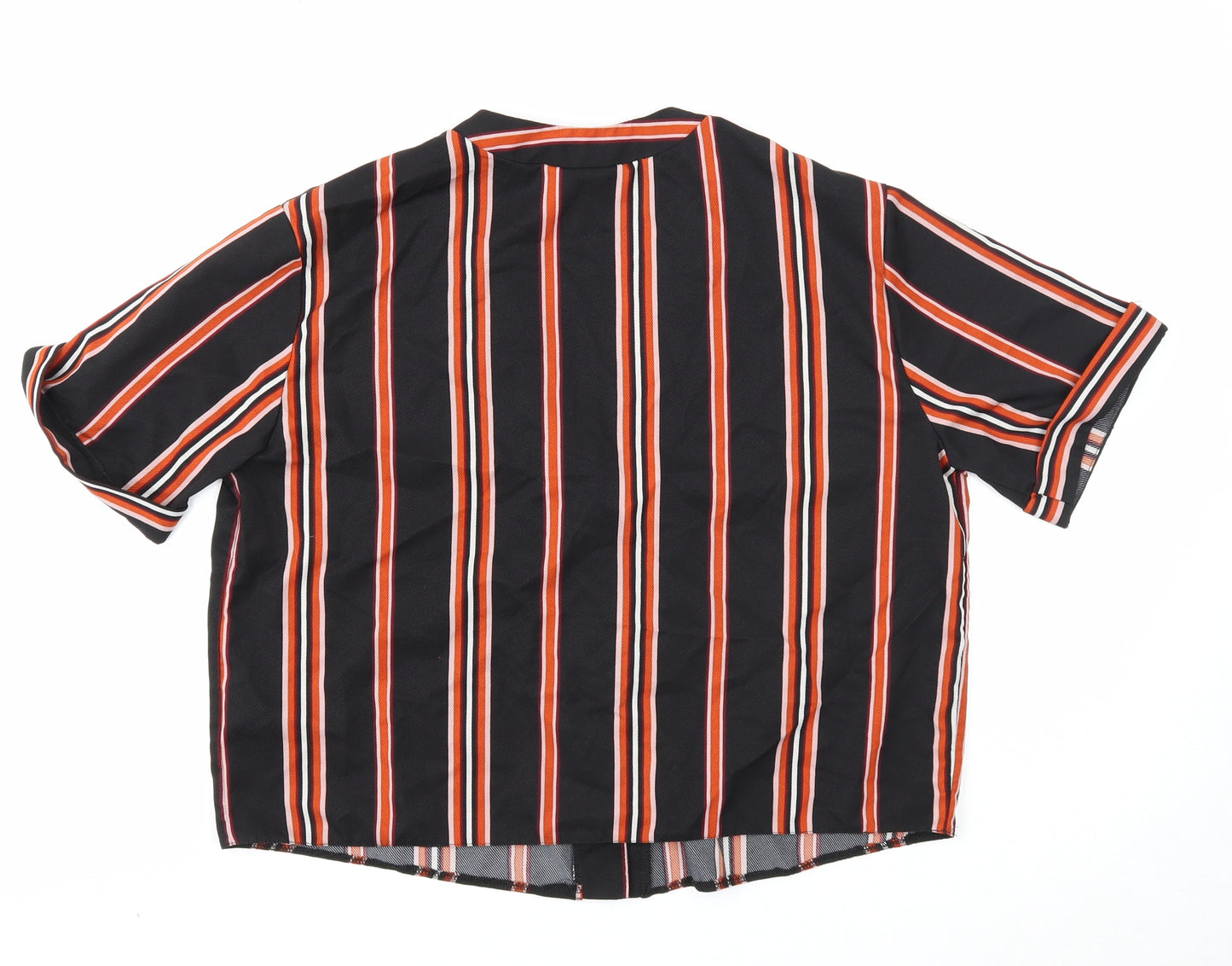New Look Womens Black Striped Polyester Basic Blouse Size 12 V-Neck - Cropped