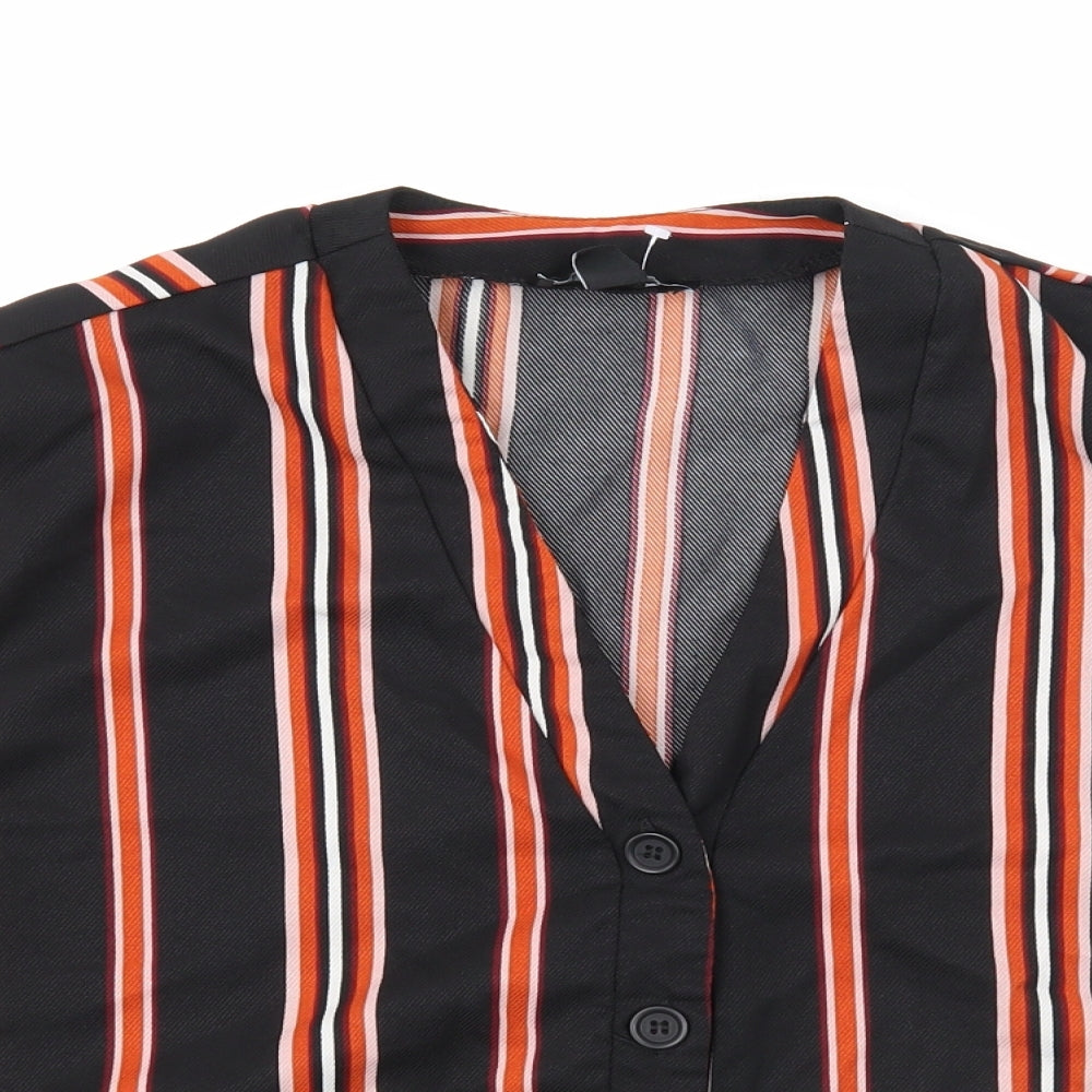 New Look Womens Black Striped Polyester Basic Blouse Size 12 V-Neck - Cropped