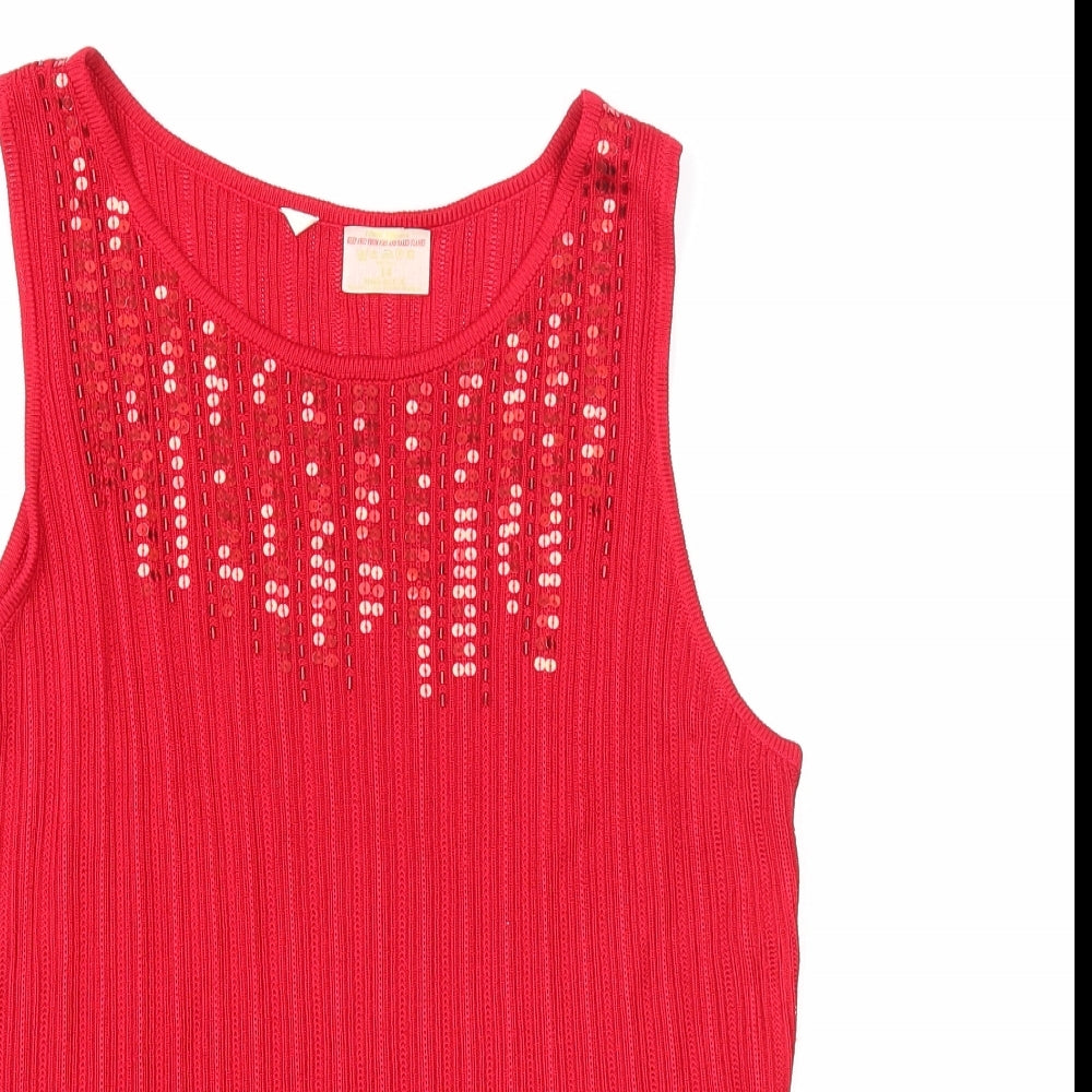 Preworn Womens Red Viscose Basic Tank Size 14 Scoop Neck