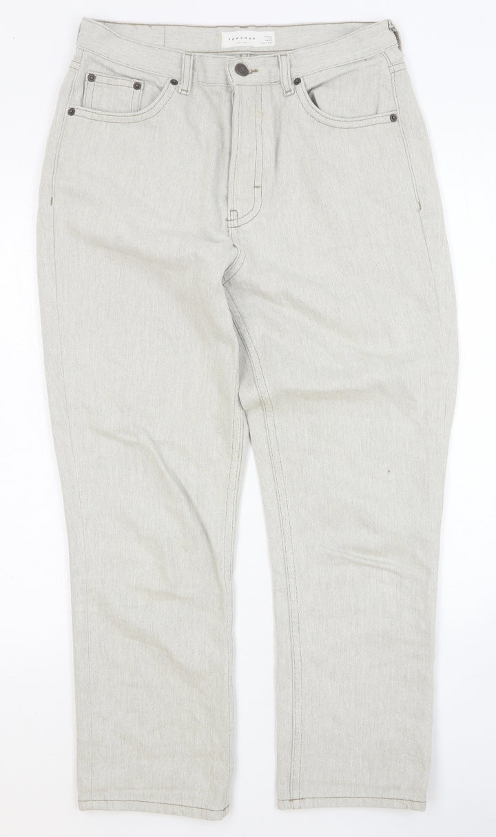 Topshop Womens Grey Cotton Straight Jeans Size 30 in Regular Button