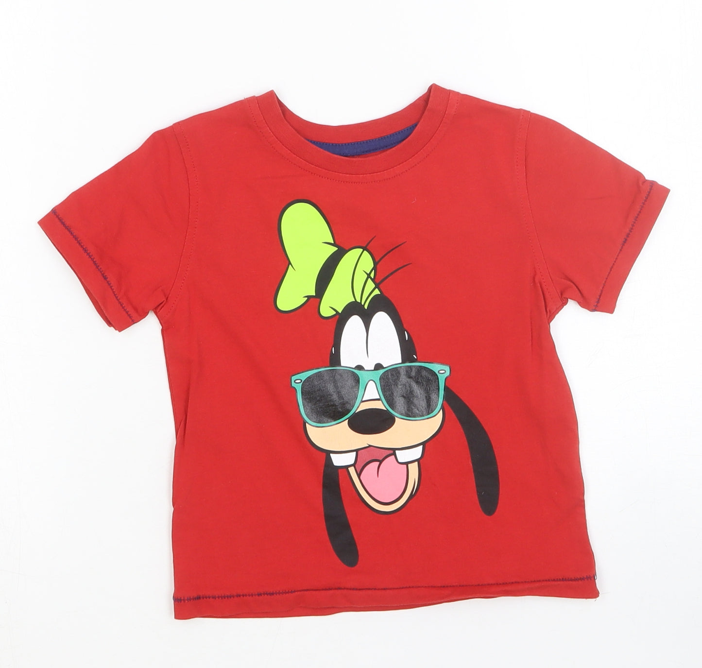 Disney Baby Red Cotton Basic T-Shirt Size 18-24 Months Round Neck Pullover