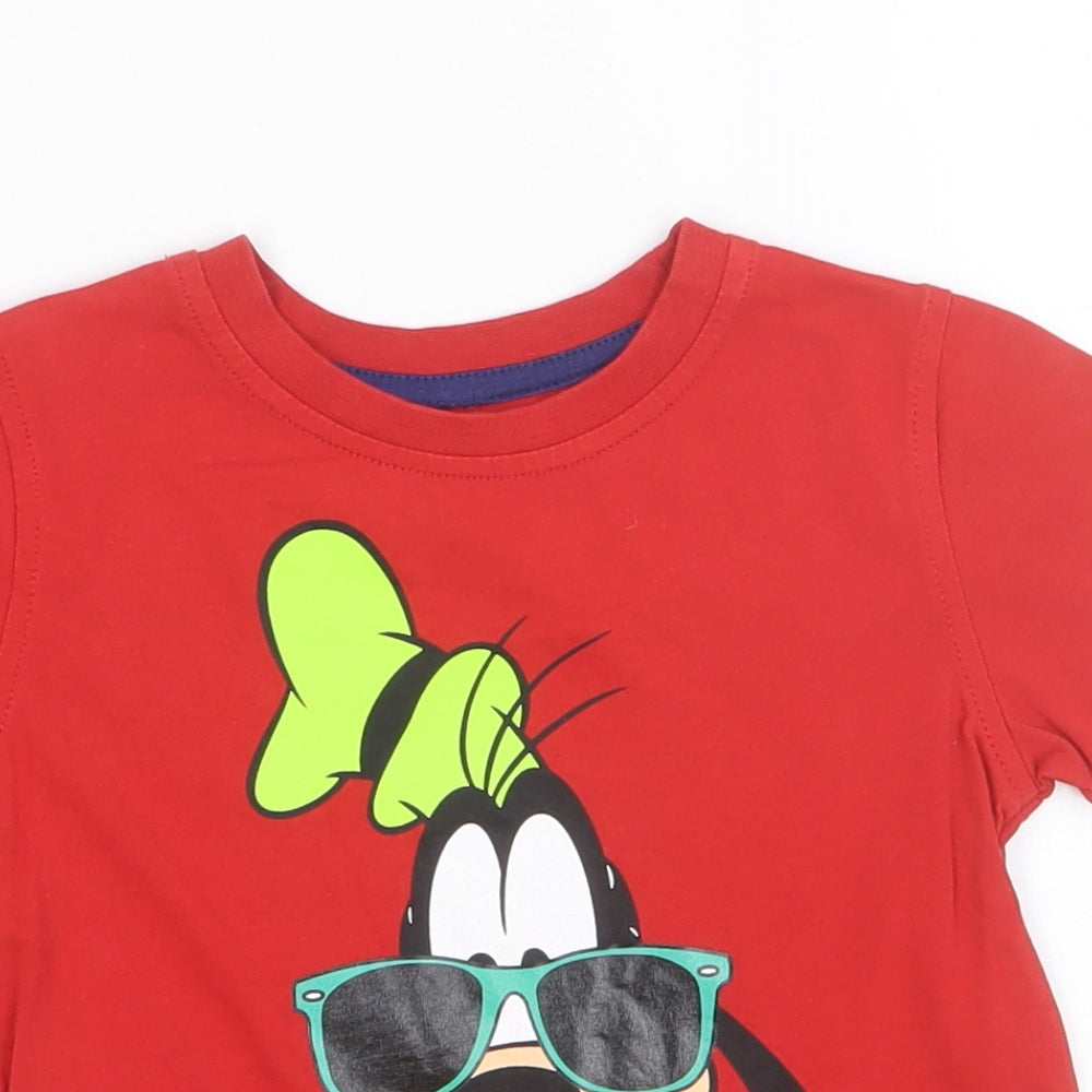 Disney Baby Red Cotton Basic T-Shirt Size 18-24 Months Round Neck Pullover