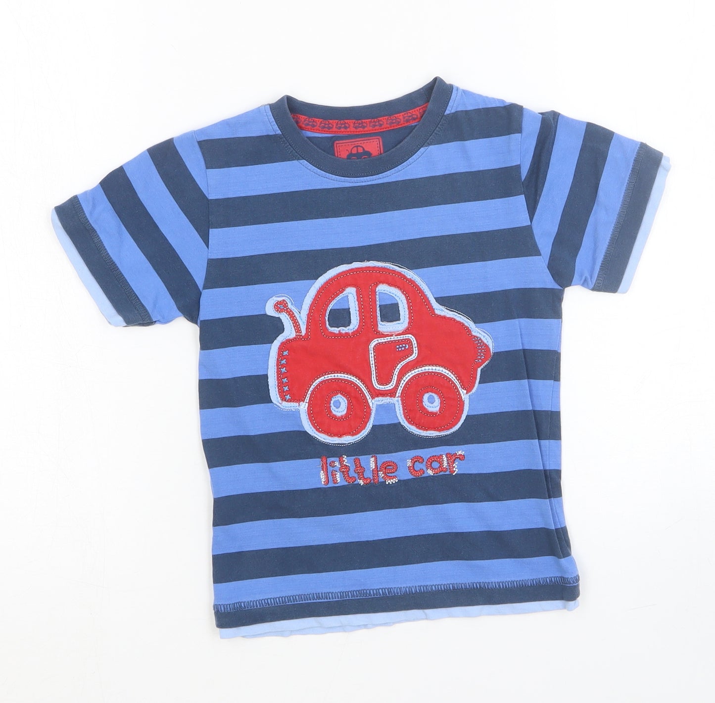 TU Boys Blue Striped Cotton Basic T-Shirt Size 3-4 Years Round Neck Pullover - Little Car
