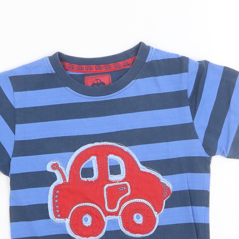 TU Boys Blue Striped Cotton Basic T-Shirt Size 3-4 Years Round Neck Pullover - Little Car