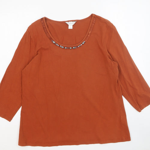 Christopher & Banks Womens Orange Cotton Basic T-Shirt Size XL Round Neck
