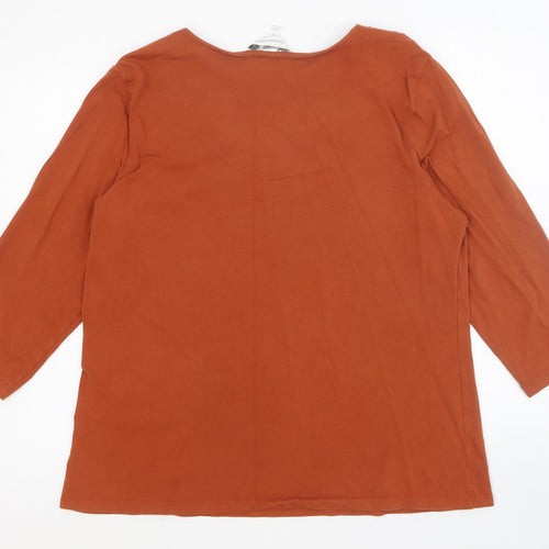 Christopher & Banks Womens Orange Cotton Basic T-Shirt Size XL Round Neck