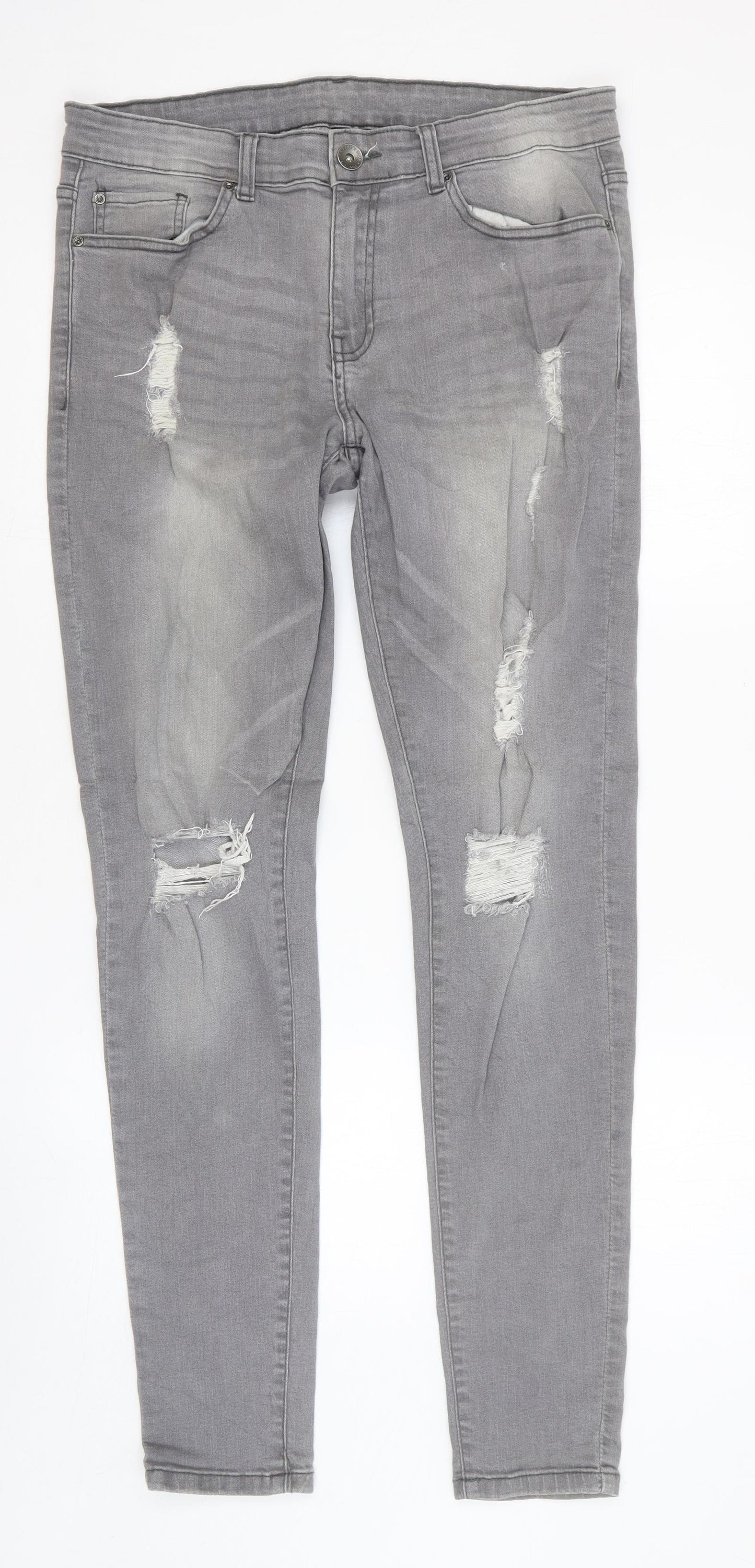 Preworn Womens Grey Cotton Skinny Jeans Size 32 in Regular Button