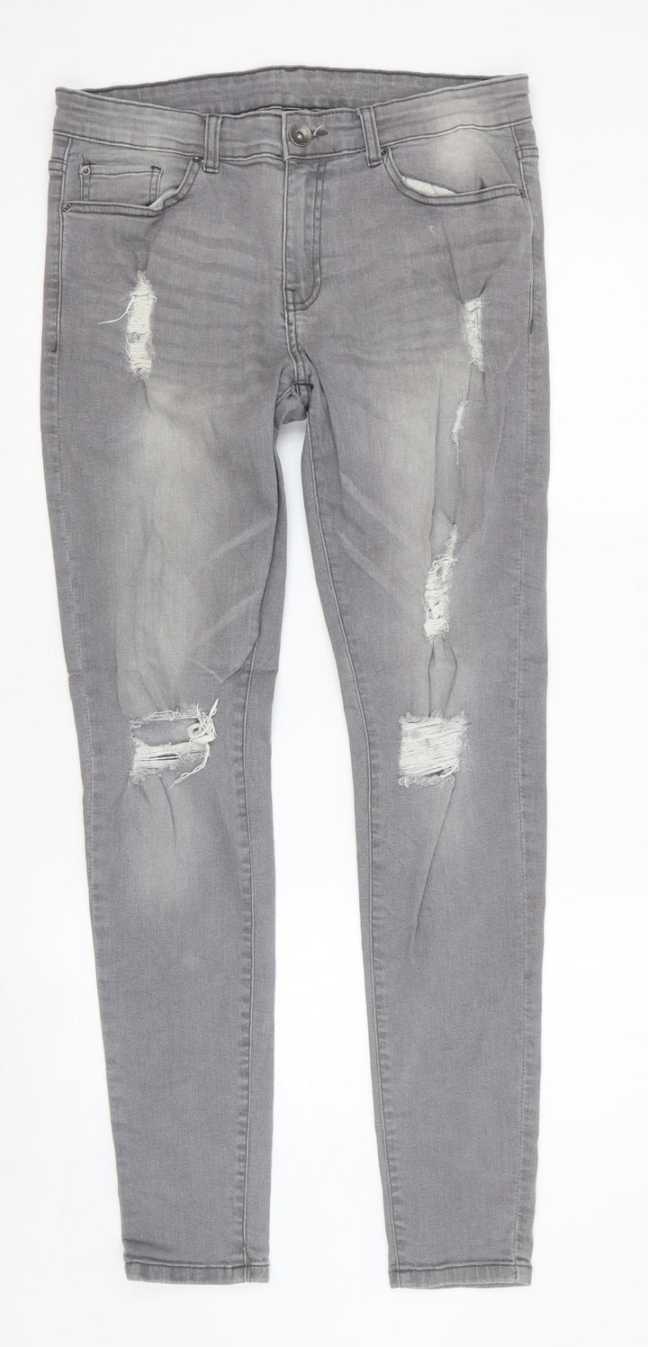 Preworn Womens Grey Cotton Skinny Jeans Size 32 in Regular Button