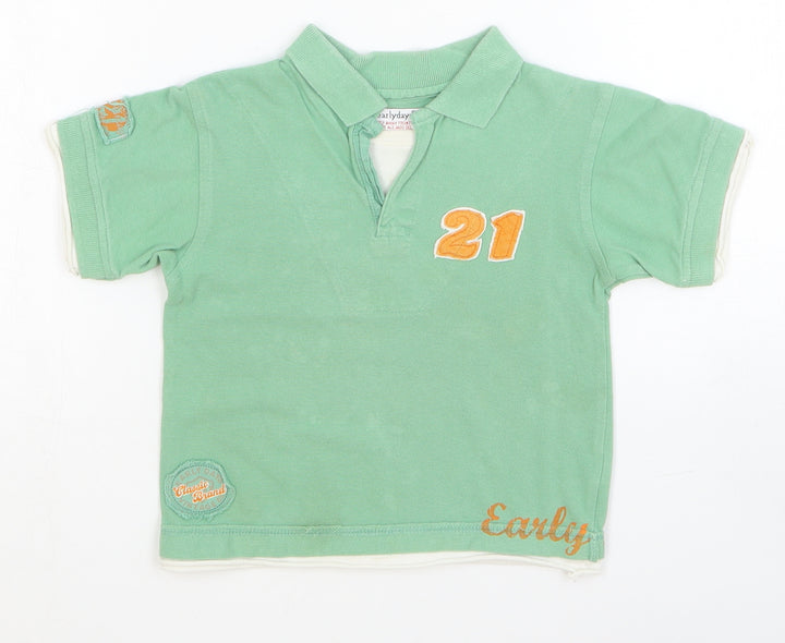 Early Days Boys Green Cotton Basic Polo Size 18-24 Months Collared Pullover
