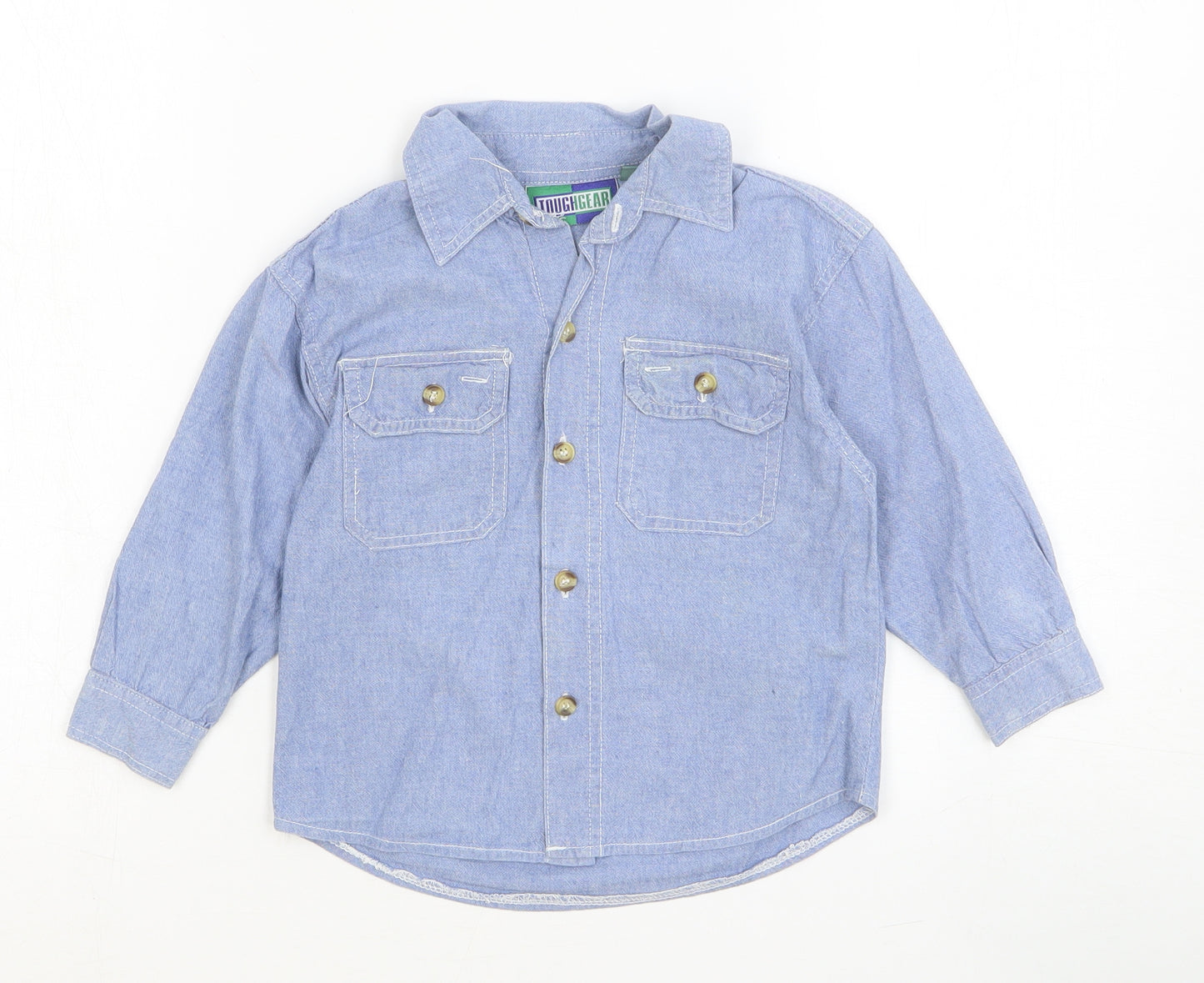 Preworn Boys Blue Cotton Basic Button-Up Size 2-3 Years Collared Button
