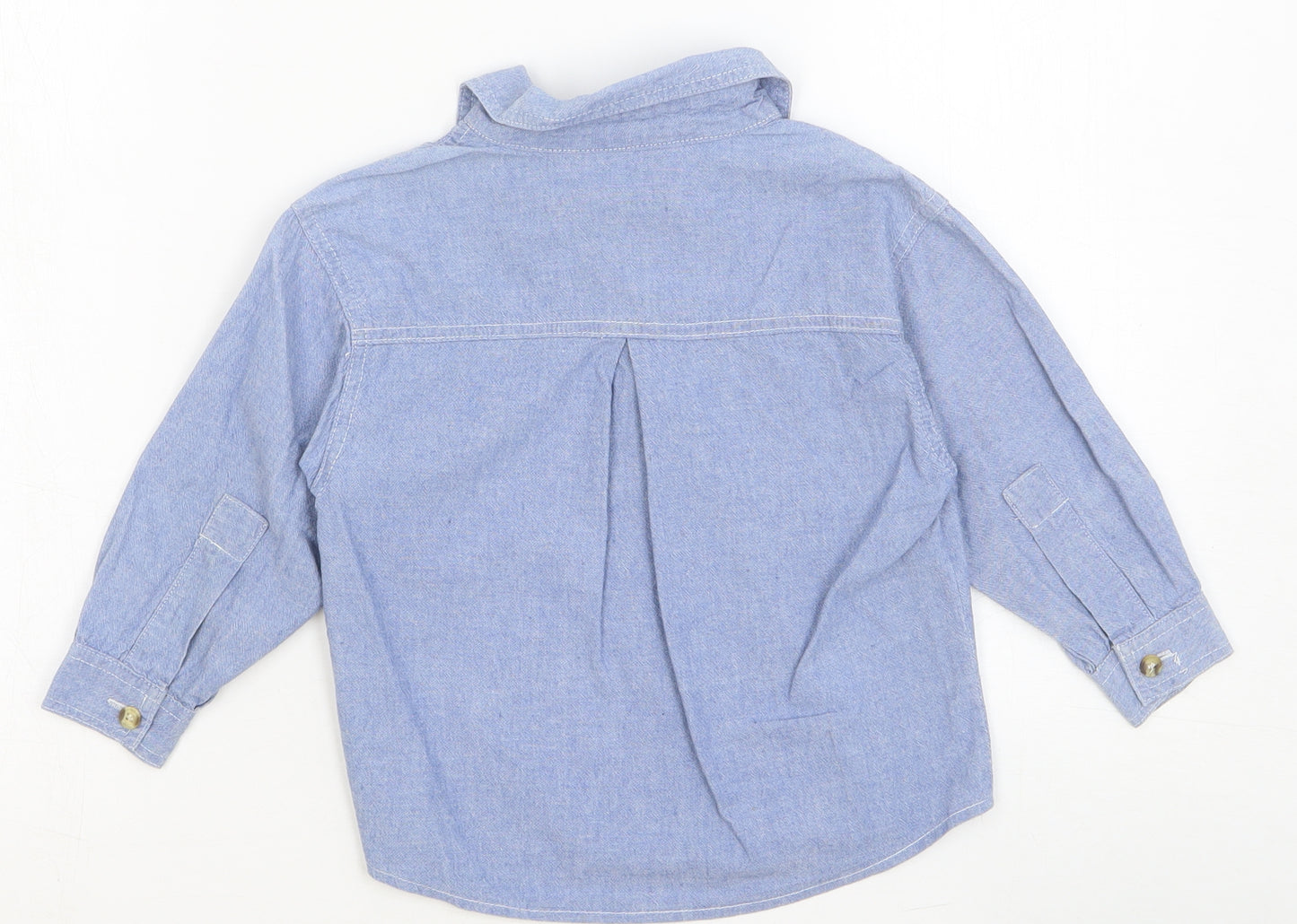 Preworn Boys Blue Cotton Basic Button-Up Size 2-3 Years Collared Button
