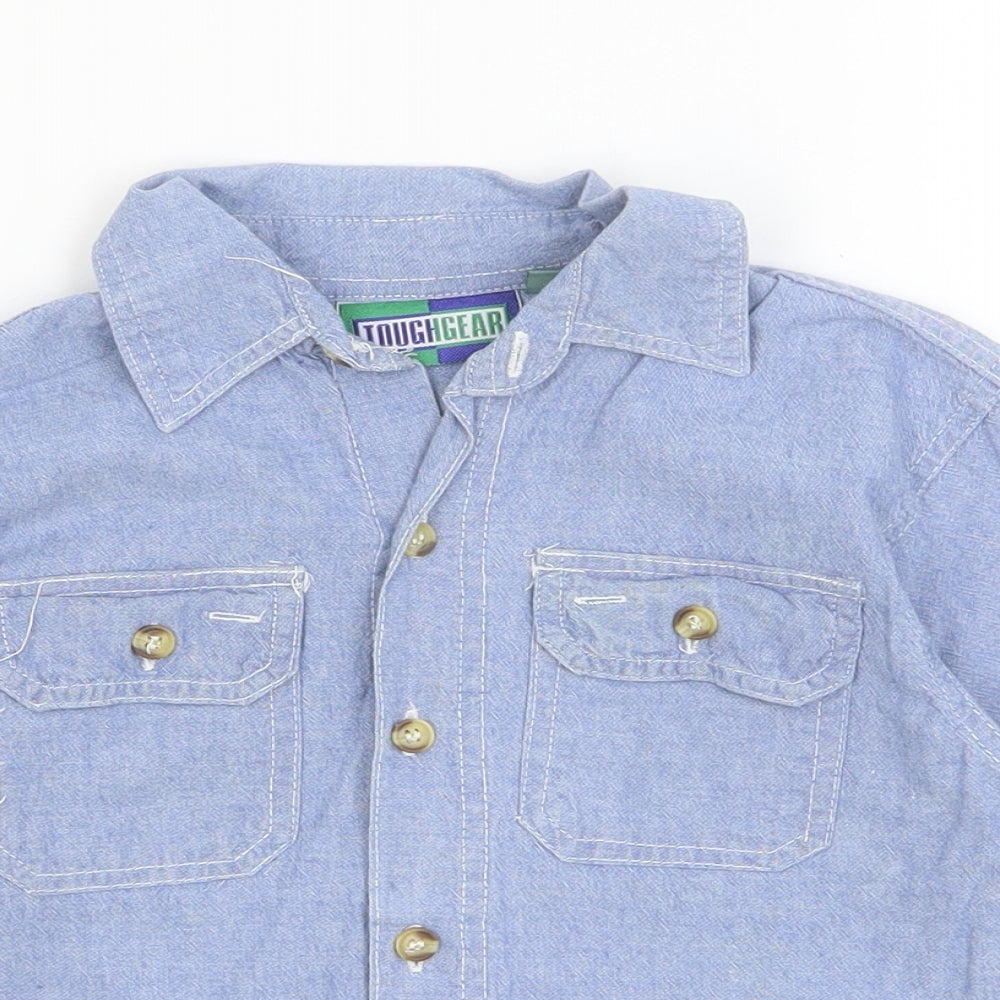 Preworn Boys Blue Cotton Basic Button-Up Size 2-3 Years Collared Button