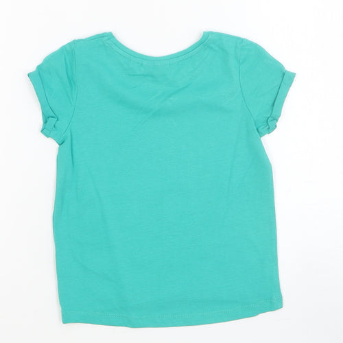 NEXT Girls Green Cotton Basic T-Shirt Size 2-3 Years Round Neck Pullover