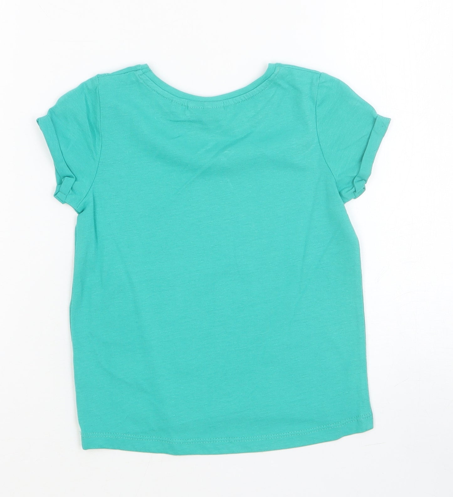 NEXT Girls Green Cotton Basic T-Shirt Size 2-3 Years Round Neck Pullover