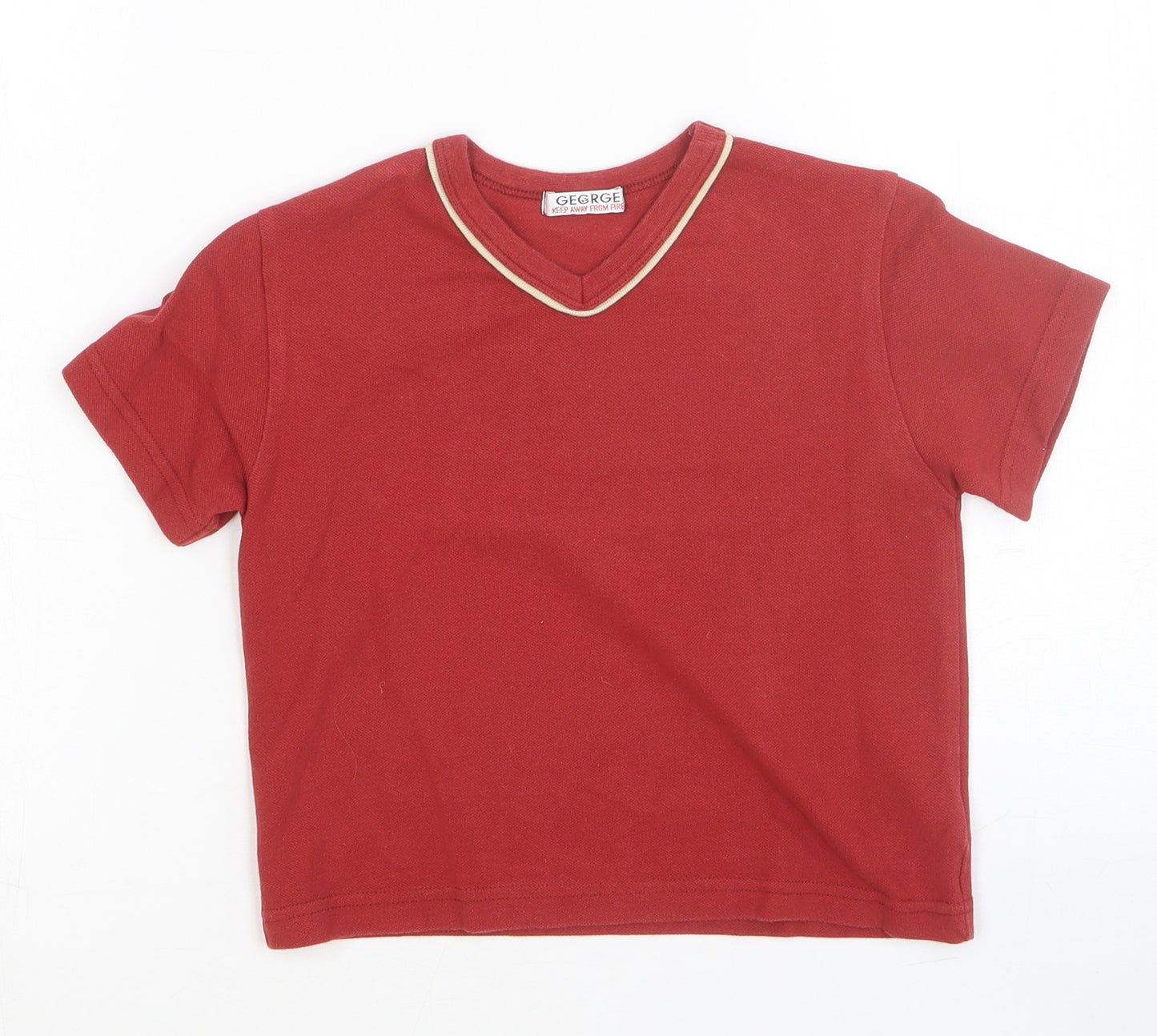 George Boys Red Cotton Basic T-Shirt Size 2-3 Years V-Neck Pullover