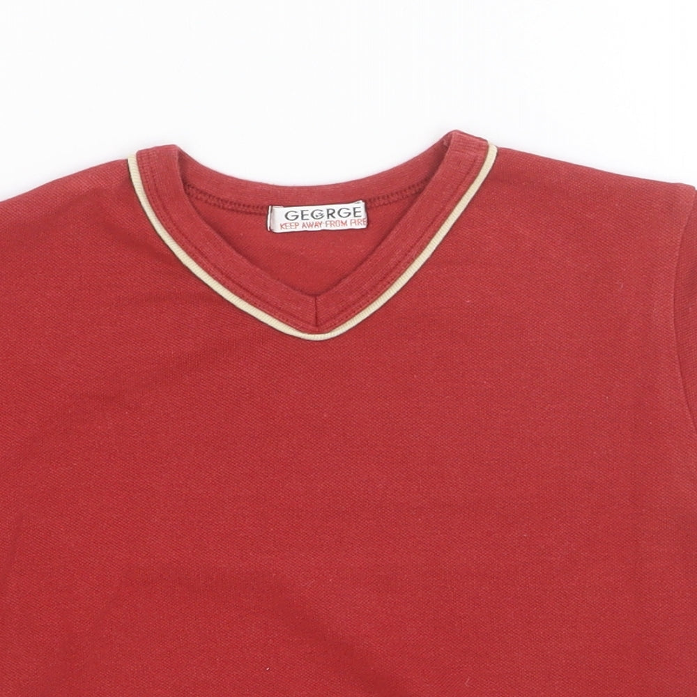 George Boys Red Cotton Basic T-Shirt Size 2-3 Years V-Neck Pullover