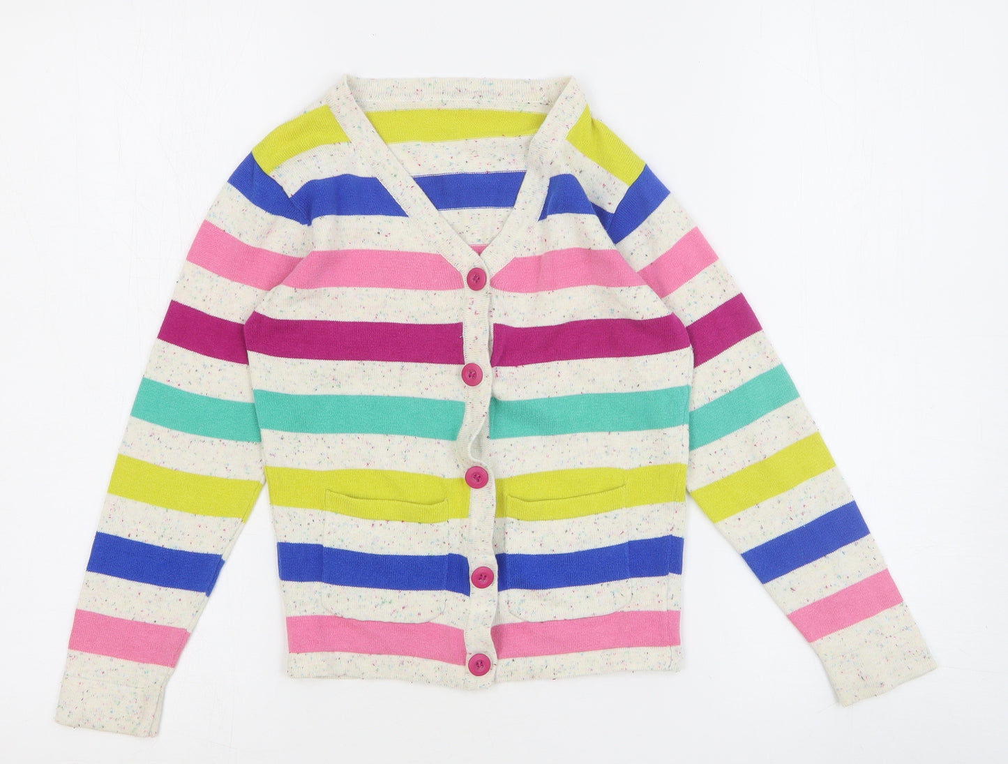 Nutmeg Girls Multicoloured V-Neck Striped Cotton Cardigan Jumper Size 6-7 Years Button