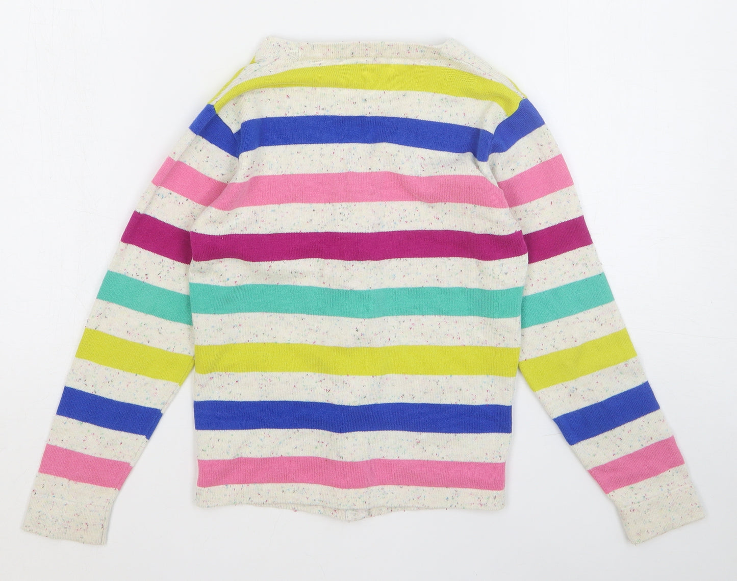 Nutmeg Girls Multicoloured V-Neck Striped Cotton Cardigan Jumper Size 6-7 Years Button