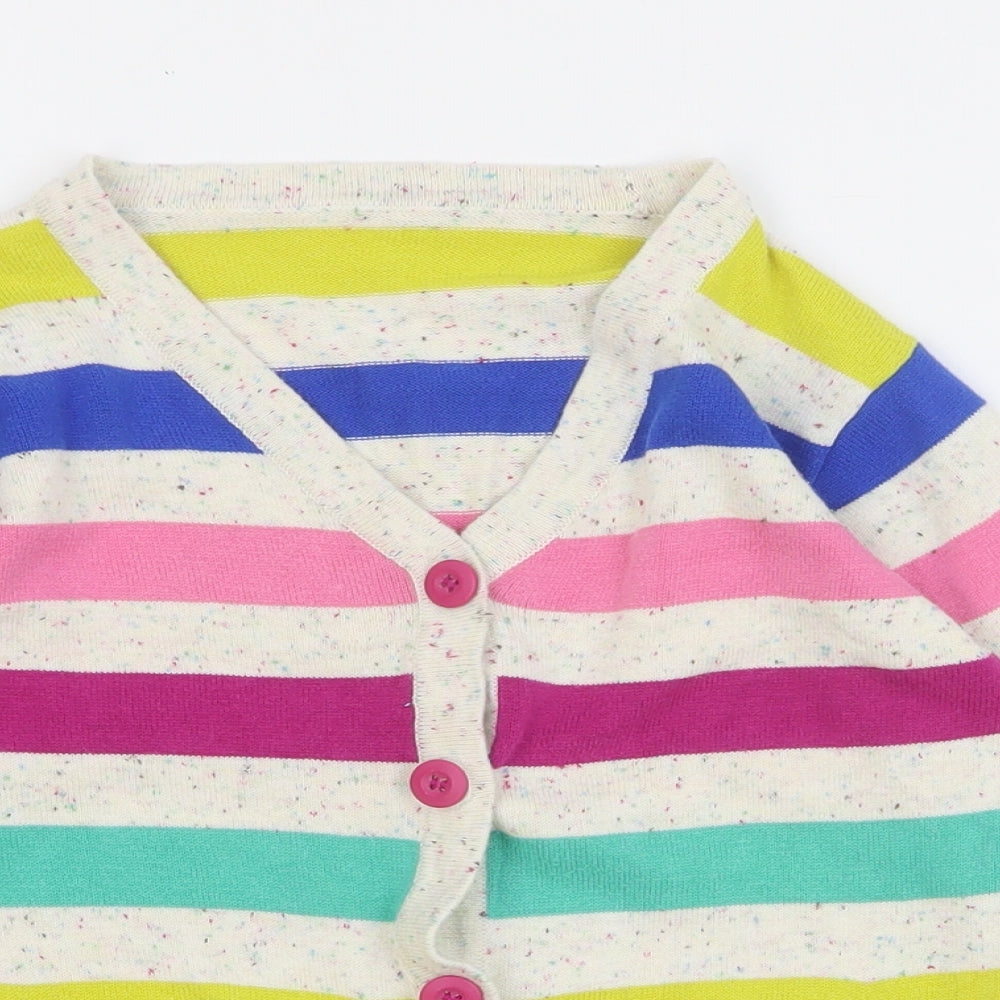 Nutmeg Girls Multicoloured V-Neck Striped Cotton Cardigan Jumper Size 6-7 Years Button