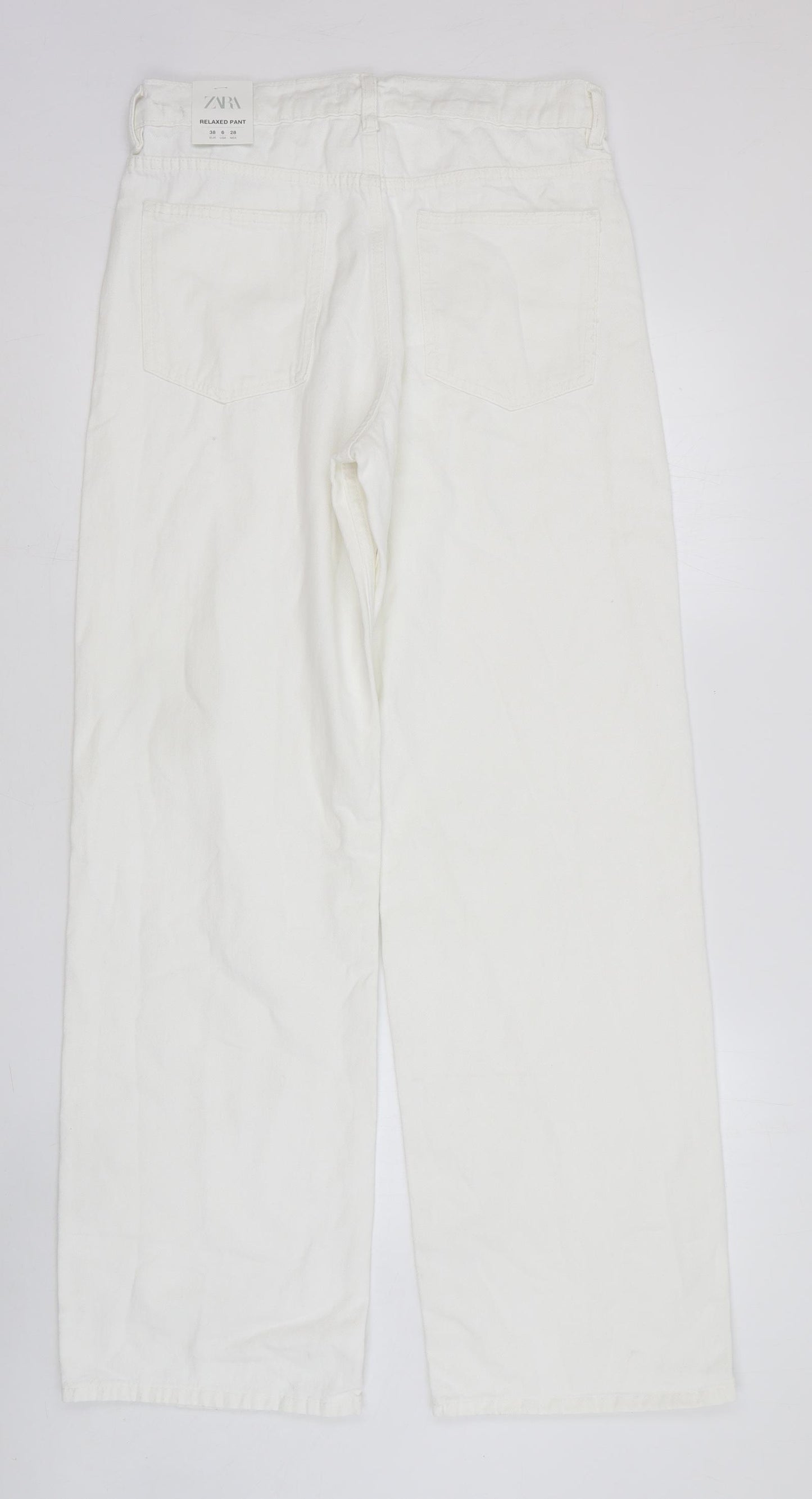 Zara Womens White Cotton Straight Jeans Size 8 Relaxed Button