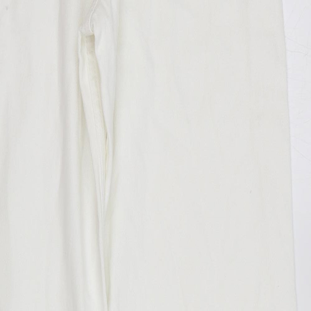 Zara Womens White Cotton Straight Jeans Size 8 Relaxed Button