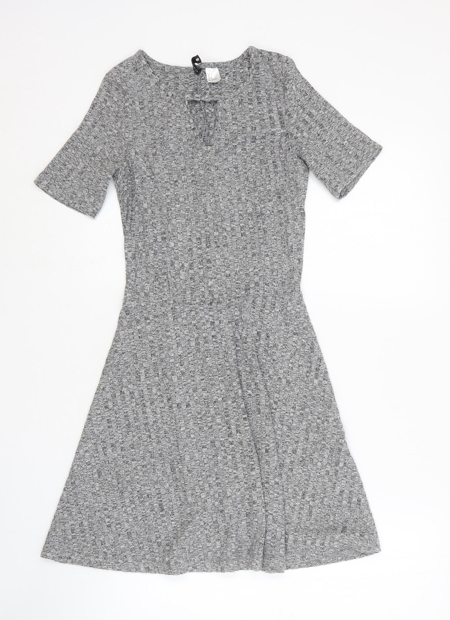 Divided Womens Grey Cotton Fit & Flare Size 8 Round Neck Pullover