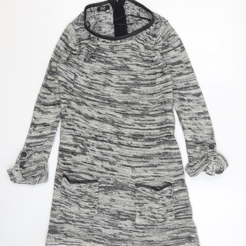 F&F Womens Grey Cotton Jumper Dress Size 6 Scoop Neck Pullover