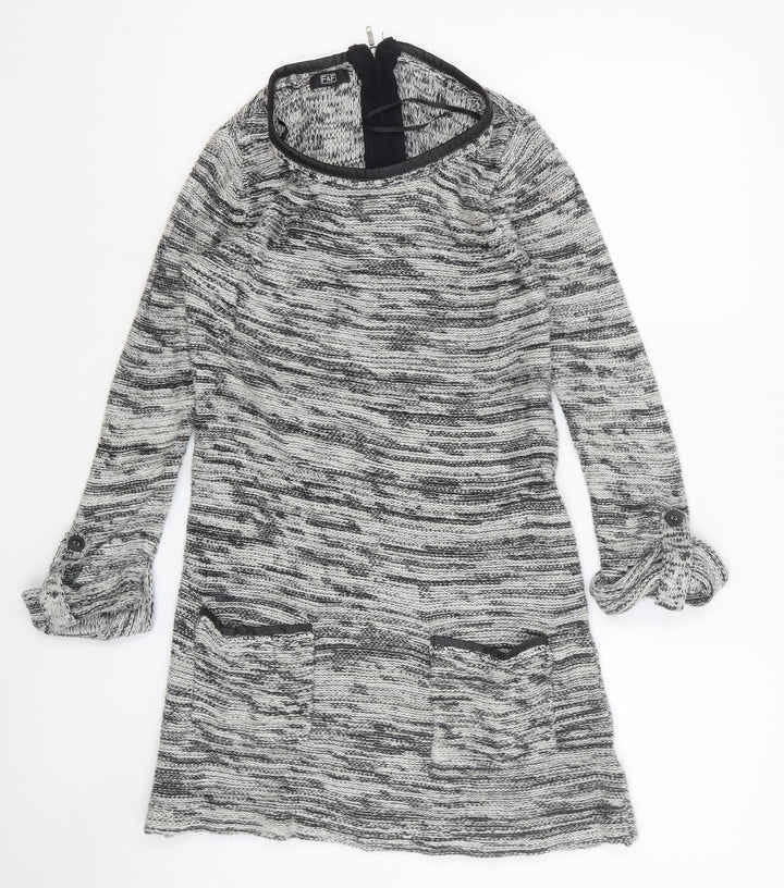 F&F Womens Grey Cotton Jumper Dress Size 6 Scoop Neck Pullover