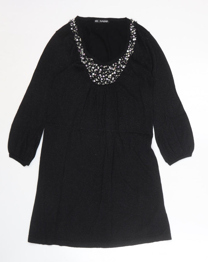 Marks and Spencer Womens Black Cotton A-Line Size 10 Scoop Neck Pullover