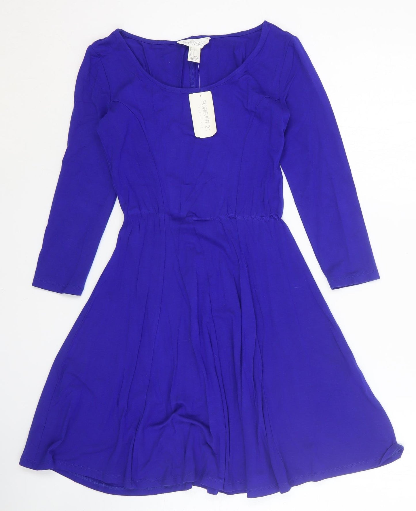 FOREVER 21 Womens Blue Cotton Fit & Flare Size S Scoop Neck Pullover
