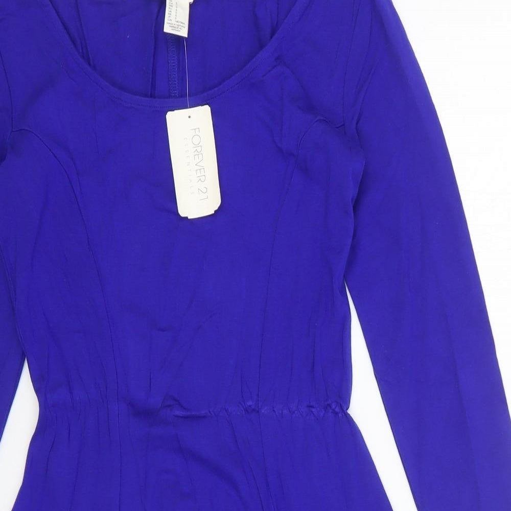FOREVER 21 Womens Blue Cotton Fit & Flare Size S Scoop Neck Pullover