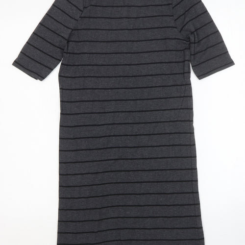 Dorothy Perkins Womens Black Striped Cotton T-Shirt Dress Size 8 Scoop Neck Pullover