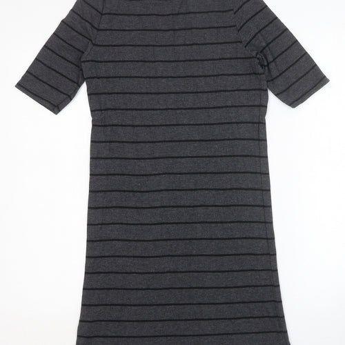 Dorothy Perkins Womens Black Striped Cotton T-Shirt Dress Size 8 Scoop Neck Pullover
