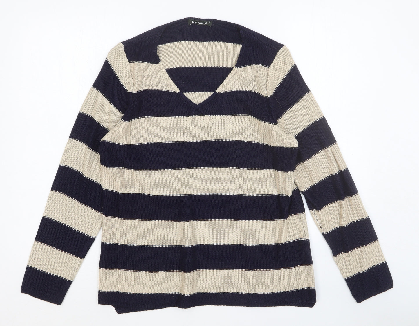 Bonmarché Womens Multicoloured V-Neck Striped Acrylic Pullover Jumper Size S