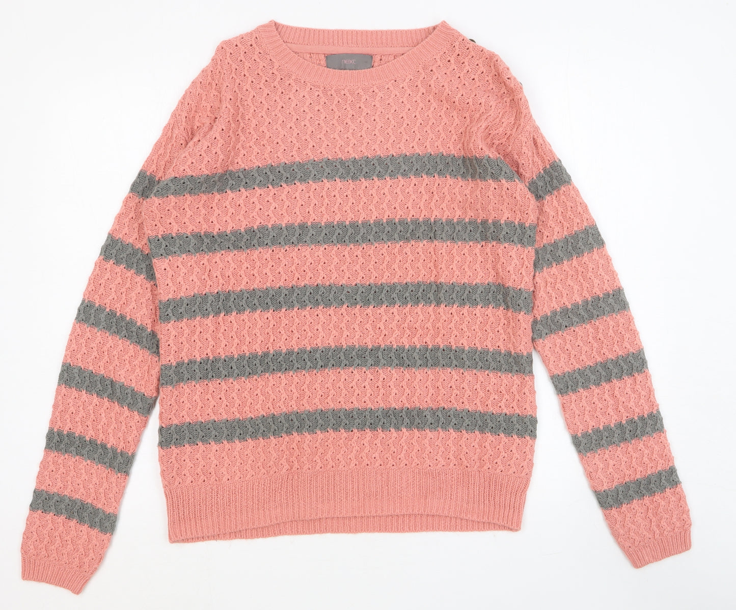 NEXT Womens Pink Boat Neck Striped Acrylic Pullover Jumper Size 10