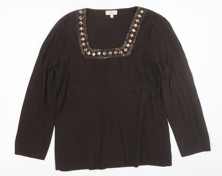 CC Womens Brown Square Neck Viscose Pullover Jumper Size L