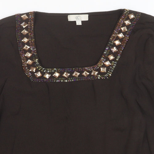 CC Womens Brown Square Neck Viscose Pullover Jumper Size L