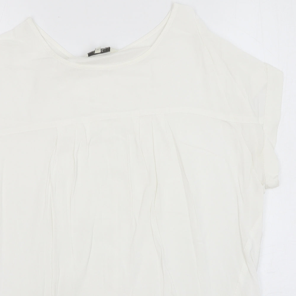 NEXT Womens White Viscose Basic T-Shirt Size 14 Round Neck