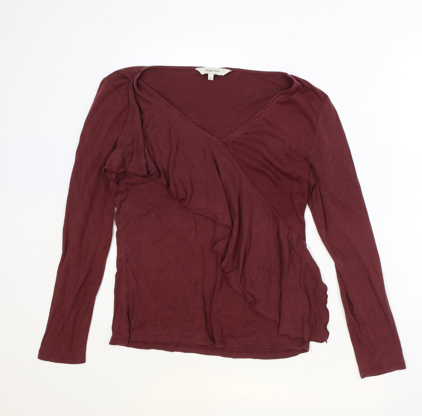 People Tree Womens Red Lyocell Basic Blouse Size 12 V-Neck