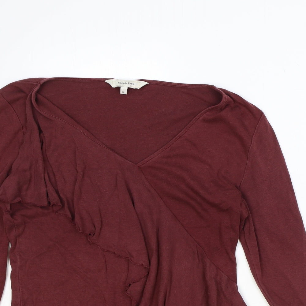 People Tree Womens Red Lyocell Basic Blouse Size 12 V-Neck
