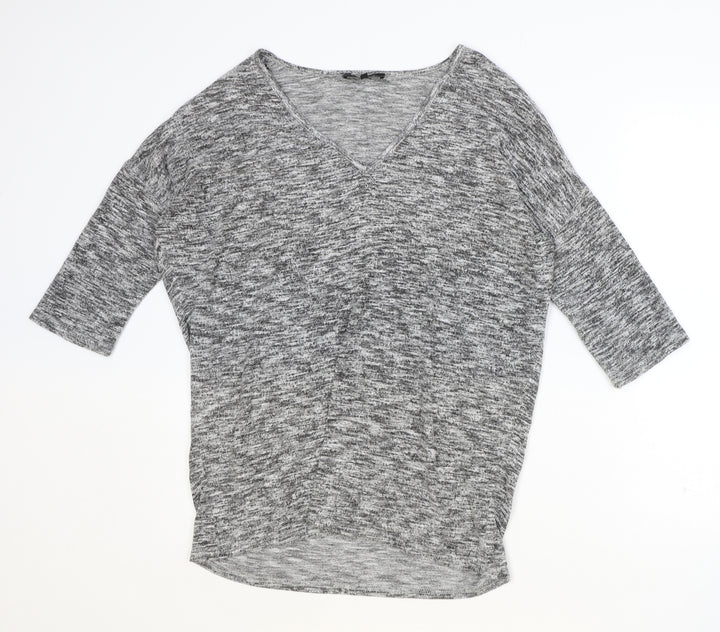 New Look Womens Grey Polyester Basic Blouse Size S V-Neck