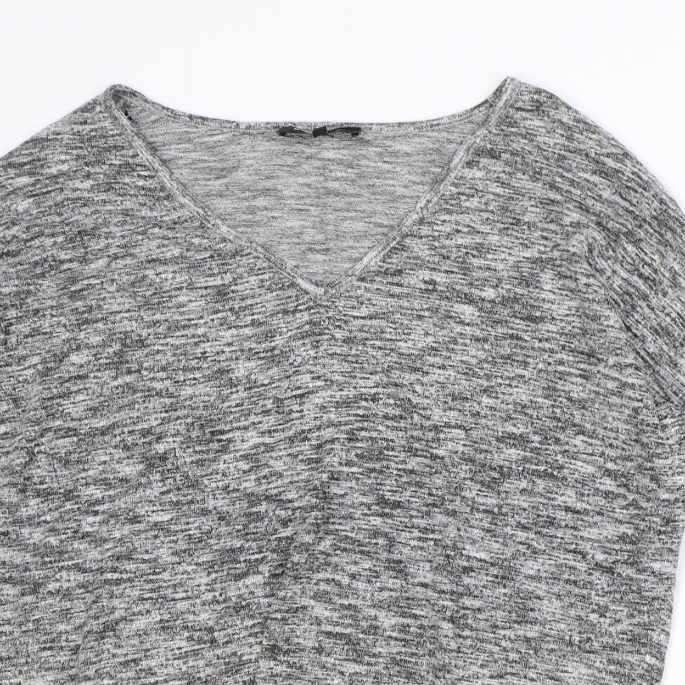 New Look Womens Grey Polyester Basic Blouse Size S V-Neck