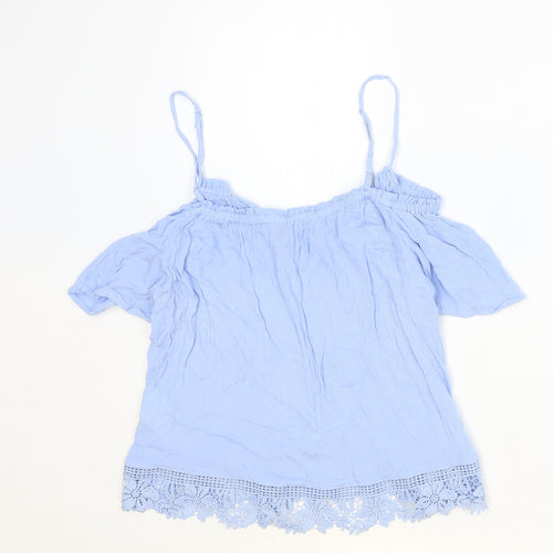 Divided Womens Blue Viscose Basic Blouse Size 10 V-Neck - Tie Neck Detail Cold Shoulder